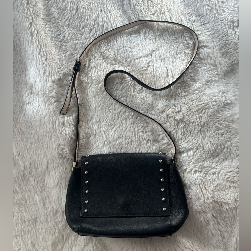 Kate Spade Sanders Place Avva Leather Studded Crossbody Bag in Black